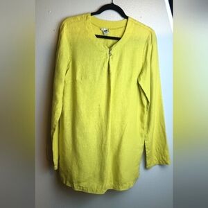 Vintage Spirit 100% Linen Blouse Medium Chartreuse Yellow Green Top Shirt